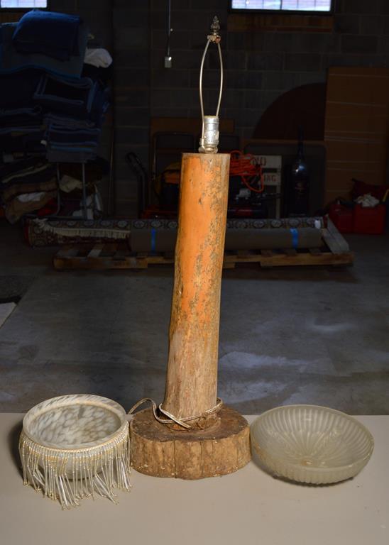 Vintage Rustic Electric Wooden Lamp and Two Glass Shades