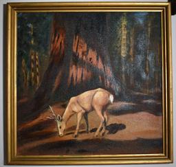 Trudy Mason, Deer In Woods, Acrylic On Board, Framed
