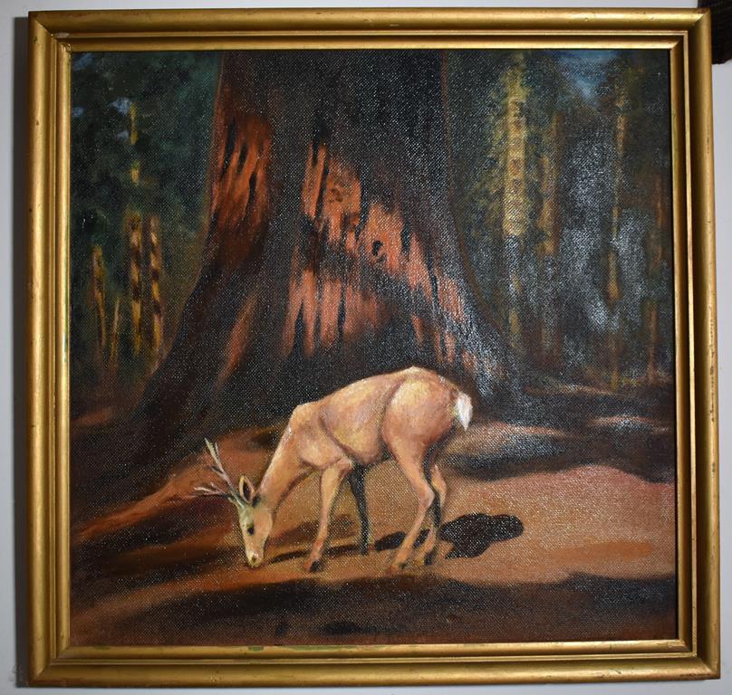 Trudy Mason, Deer In Woods, Acrylic On Board, Framed