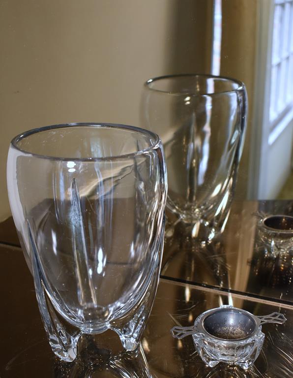 MCM Art Glass Vase and Matching Tea Strainer, Strainer is Sterling Silver