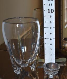MCM Art Glass Vase and Matching Tea Strainer, Strainer is Sterling Silver