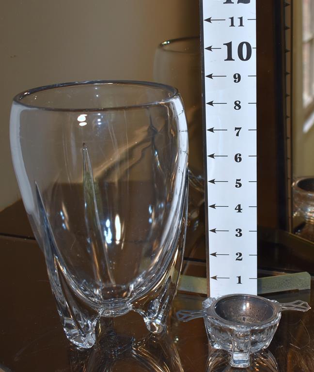 MCM Art Glass Vase and Matching Tea Strainer, Strainer is Sterling Silver