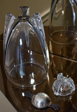 MCM Art Glass Vase and Matching Tea Strainer, Strainer is Sterling Silver