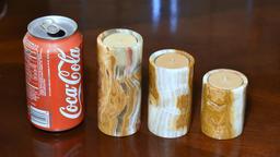 Set Of Three Onyx Candle Holders & Candles