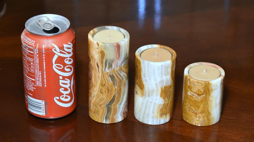 Set Of Three Onyx Candle Holders & Candles