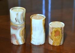 Set Of Three Onyx Candle Holders & Candles