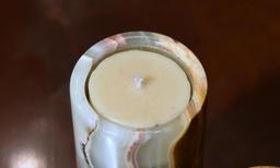 Set Of Three Onyx Candle Holders & Candles