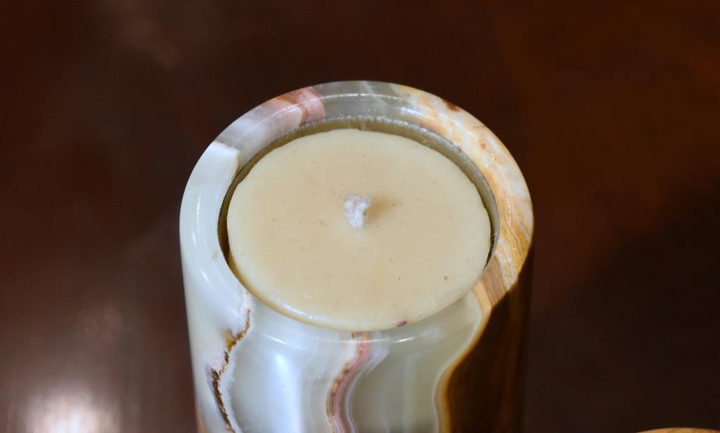 Set Of Three Onyx Candle Holders & Candles