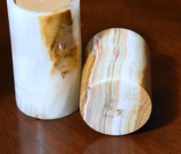 Set Of Three Onyx Candle Holders & Candles