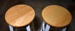 Pair Of White & Natural Finish Barstools
