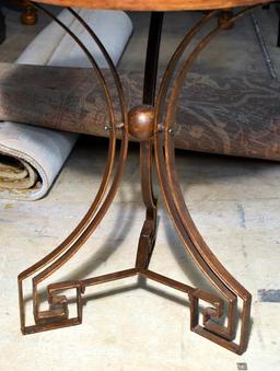 Charming Round Top Side Table with Metal Base, Pinwheel Design in Top