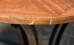 Charming Round Top Side Table with Metal Base, Pinwheel Design in Top