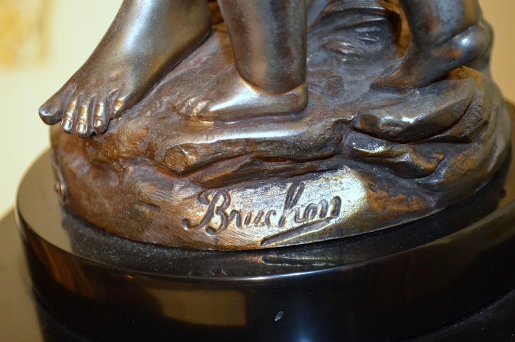 After Emile Bruchon, Bronzed Spelter 19" Statue “L'Instruction”