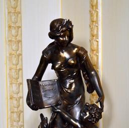 After Emile Bruchon, Bronzed Spelter 19" Statue “L'Instruction”