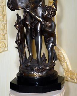 After Emile Bruchon, Bronzed Spelter 19" Statue “L'Instruction”