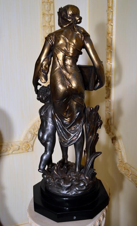 After Emile Bruchon, Bronzed Spelter 19" Statue “L'Instruction”