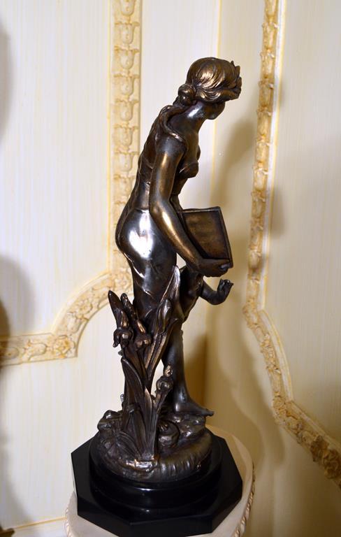 After Emile Bruchon, Bronzed Spelter 19" Statue “L'Instruction”