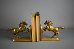 Handsome Pair of Vintage Bronze/Brass Rearing Horse Bookends
