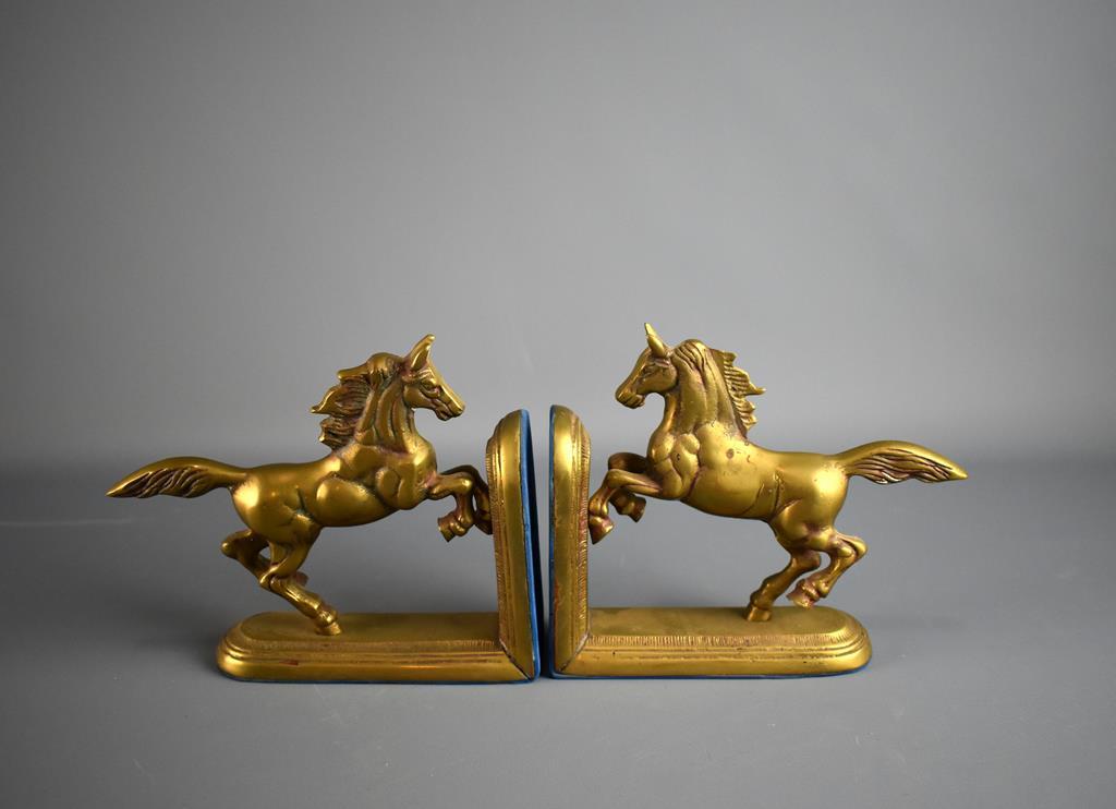 Handsome Pair of Vintage Bronze/Brass Rearing Horse Bookends