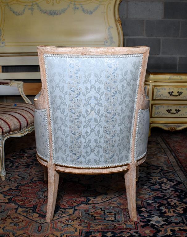 Elegant Light Finish with Blue Satin Upholstery Armchair (Lots 5 & 6 Match)