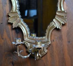 Small Louis XVI Style Gilded Accent Wall Mirror with Candle Holders