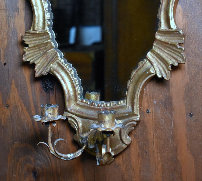 Small Louis XVI Style Gilded Accent Wall Mirror with Candle Holders