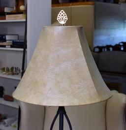 Black Strap Metal Floor Lamp with Light Colored Leatheresque Shade (Lots 9 &10 Match)