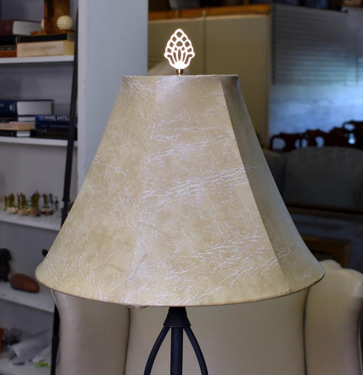 Black Strap Metal Floor Lamp with Light Colored Leatheresque Shade (Lots 9 &10 Match)