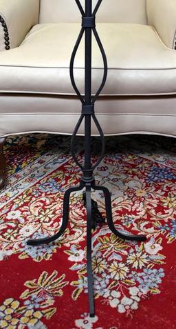 Black Strap Metal Floor Lamp with Light Colored Leatheresque Shade (Lots 9 &10 Match)