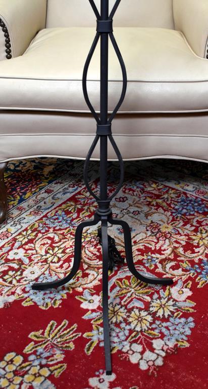 Black Strap Metal Floor Lamp with Light Colored Leatheresque Shade (Lots 9 &10 Match)