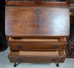 Elegant Queen Anne Style Walnut Drop Front Secretary with Book Hutch