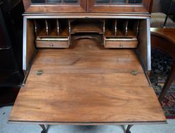 Elegant Queen Anne Style Walnut Drop Front Secretary with Book Hutch