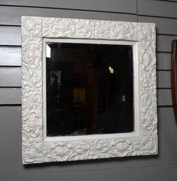 Antique White Painted Wooden Rectangular Frame Wall Mirror