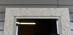Antique White Painted Wooden Rectangular Frame Wall Mirror