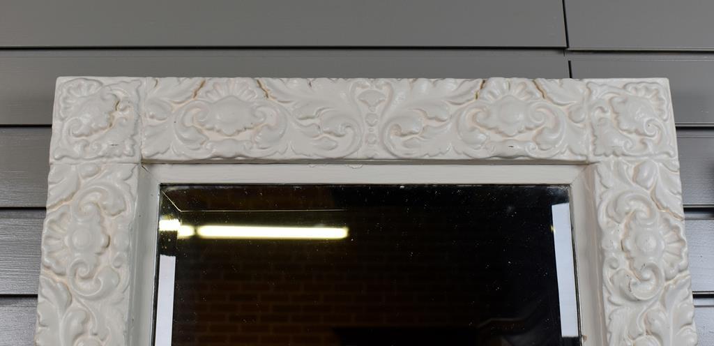 Antique White Painted Wooden Rectangular Frame Wall Mirror