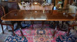 Handsome Drexel Furn. Sheraton Banded Mahogany Dining / Conference Table w/ Two Leaves