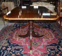 Handsome Drexel Furn. Sheraton Banded Mahogany Dining / Conference Table w/ Two Leaves