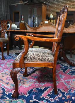 Set Six Drexel Chippendale Carved Mahogany Dining Chairs, Leopard Print Seats