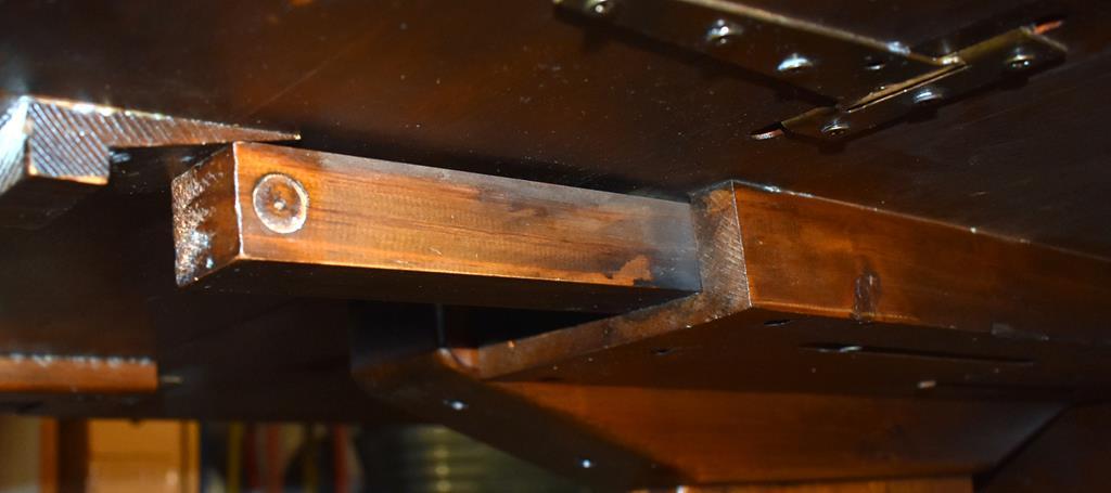 Vintage Dark Stained Knotty Pine Drop Leaf Trestle Dining Table