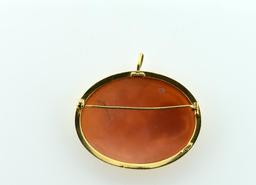 Classical 18K Gold Shell Cameo with Chariot Scene