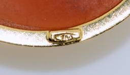 Classical 18K Gold Shell Cameo with Chariot Scene