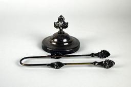 Antique Silver Plate Pickle Castor Jar Frame with Tongs and Glass Jar
