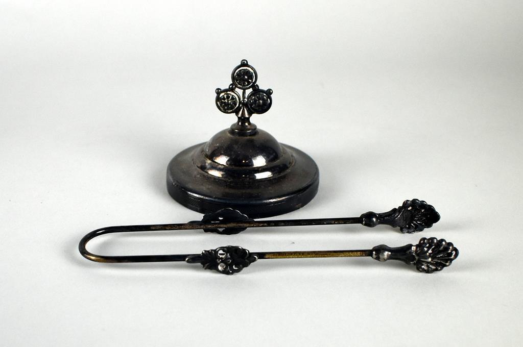 Antique Silver Plate Pickle Castor Jar Frame with Tongs and Glass Jar