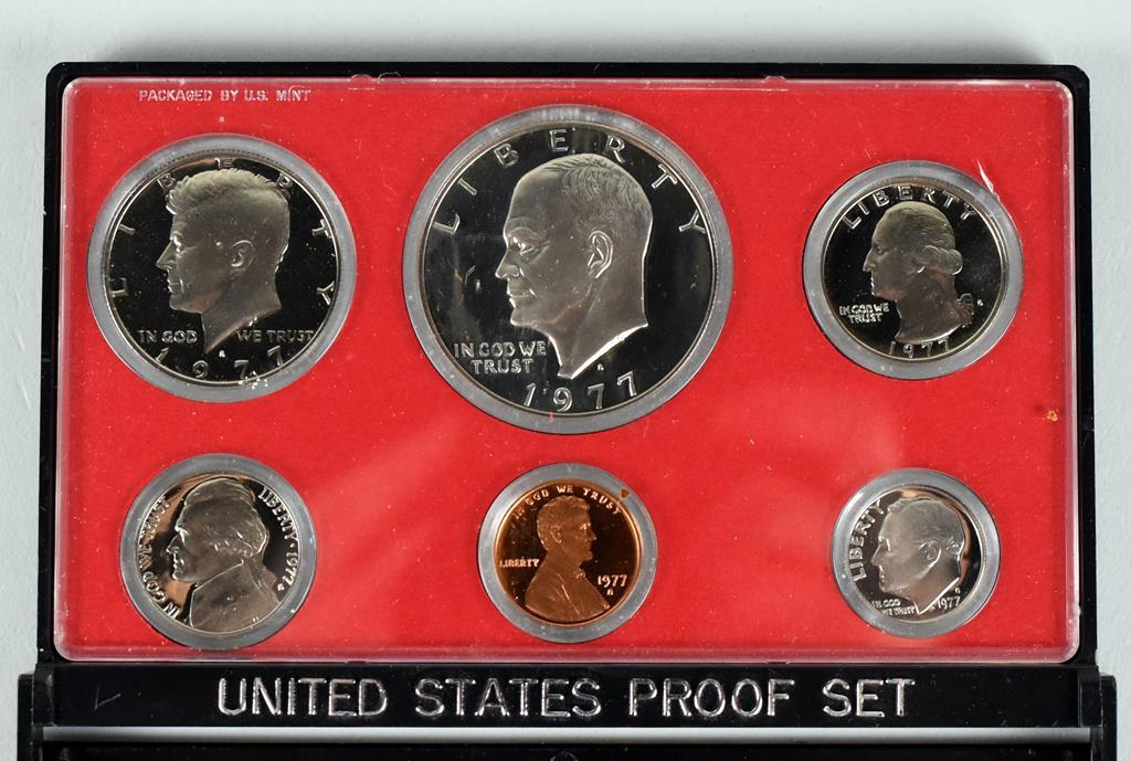 Lot of Misc. Coins: 1977 US Proof Set, 1976 Bicent. Set, 1959-1964 Paperweight Set, Old US Nickels..
