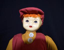 Vintage Hubao 10” Doll in Overalls & Cap
