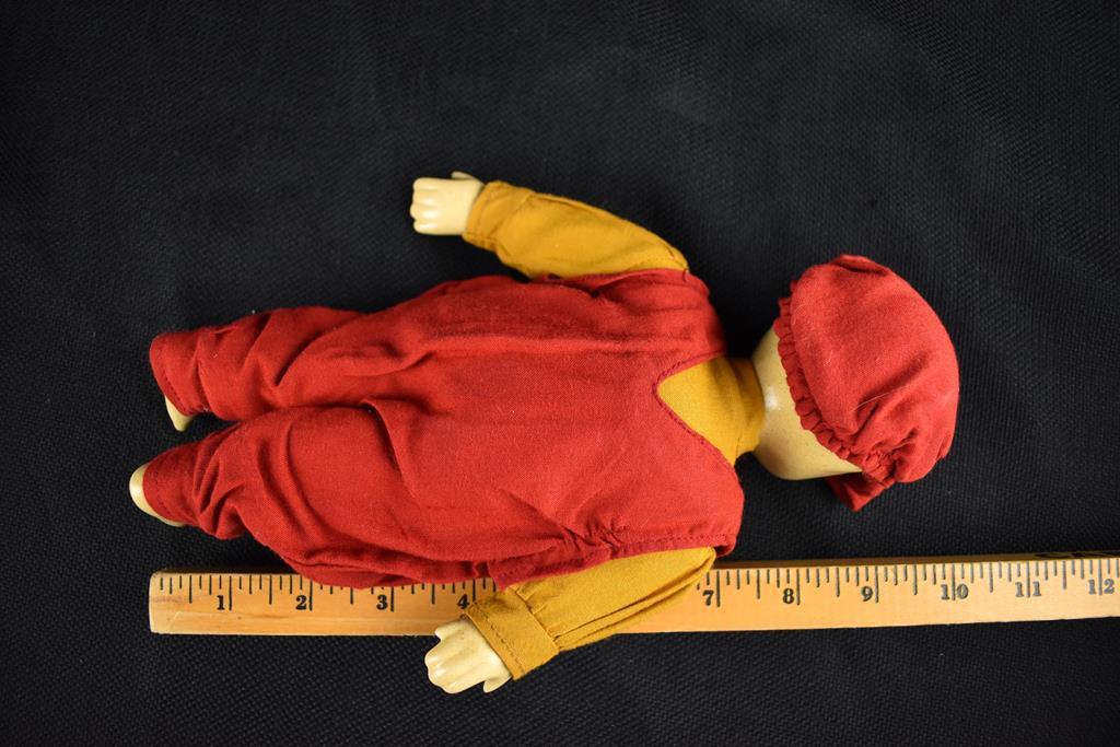 Vintage Hubao 10” Doll in Overalls & Cap