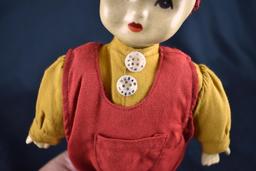 Vintage Hubao 10” Doll in Overalls & Cap