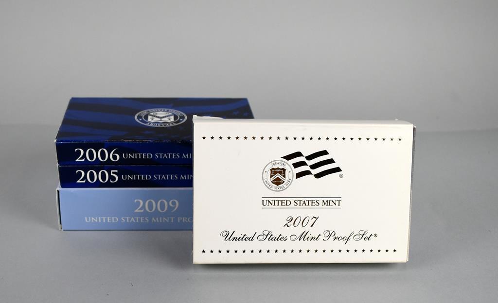 Four-2000s US Mint Proof Sets: 2005, 2006, 2007, 2009