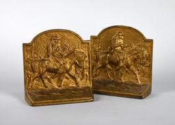 Pair of Cast Metal Bookends with George Washington at Valley Forge Scenes (Hubley?)