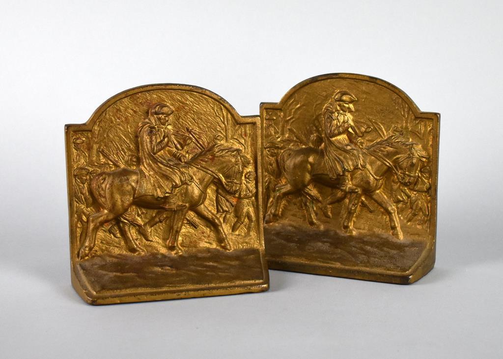 Pair of Cast Metal Bookends with George Washington at Valley Forge Scenes (Hubley?)